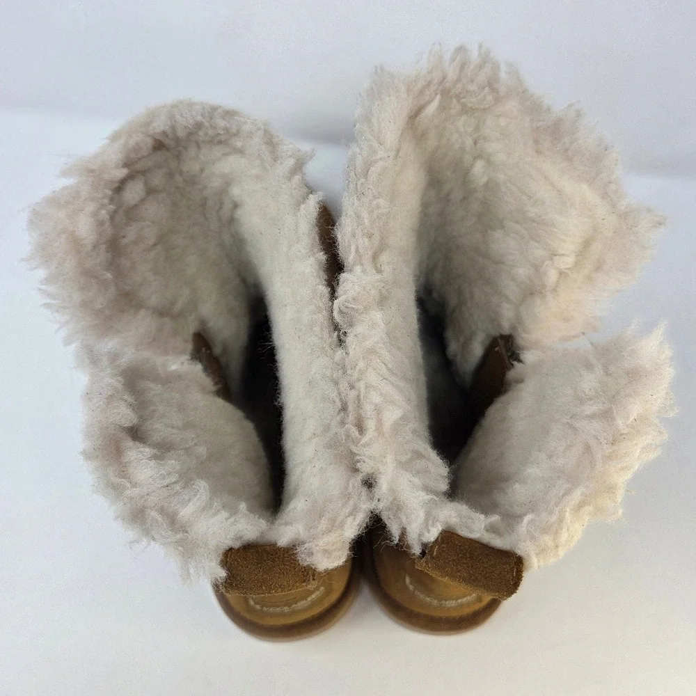 Koolaburra by UGG Victoria Short Chestnut Brown Suede Faux Fur Boots Women's 8